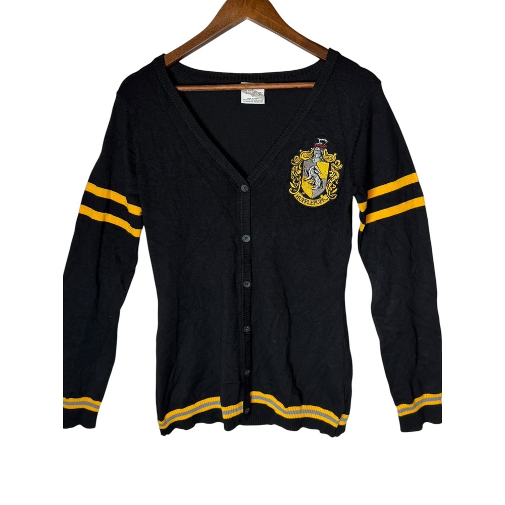 Harry Potter Womens Hufflepuff House Open Front Cardigan Juniors Knit Sweater M